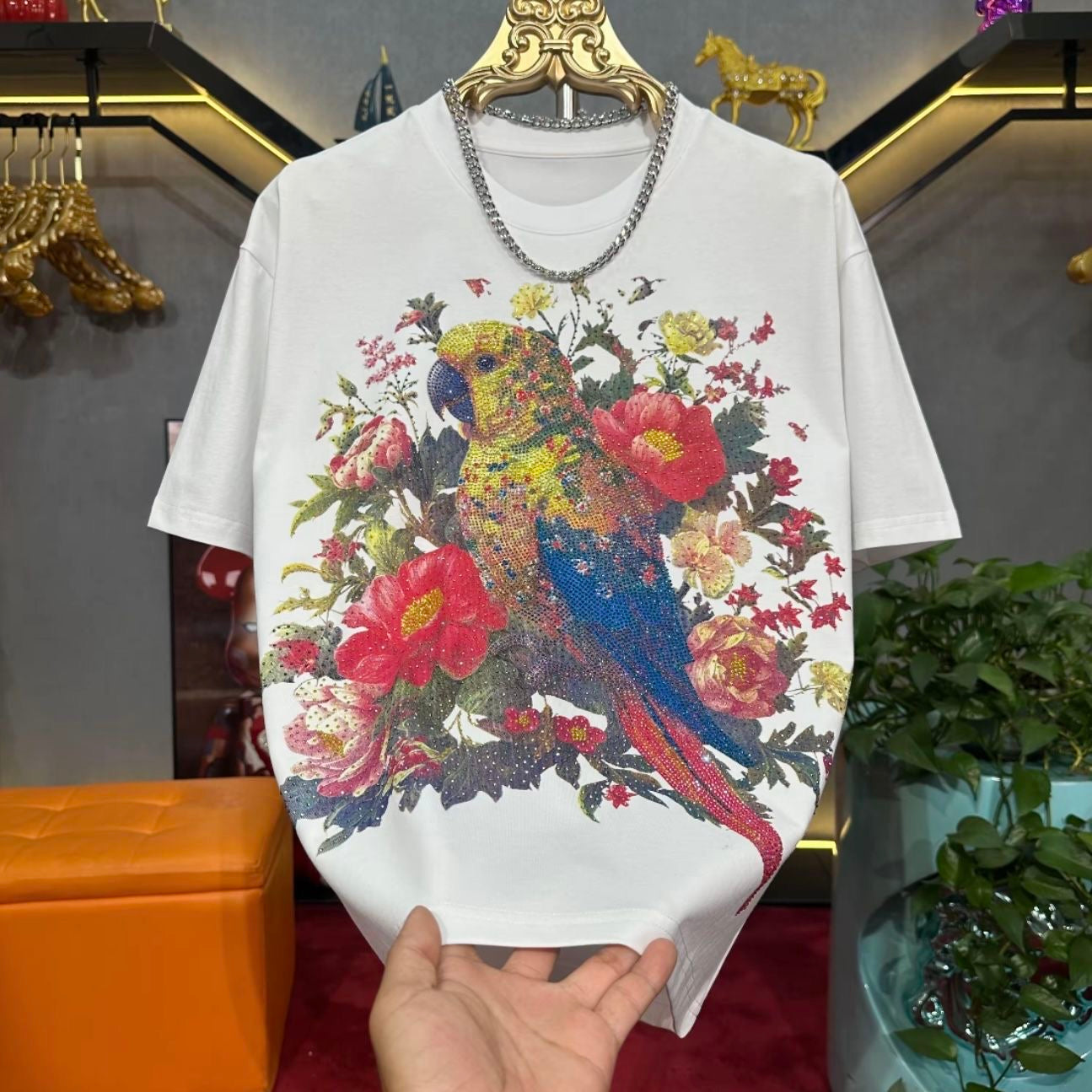 Men's Parrot Rhinestone T-shirt