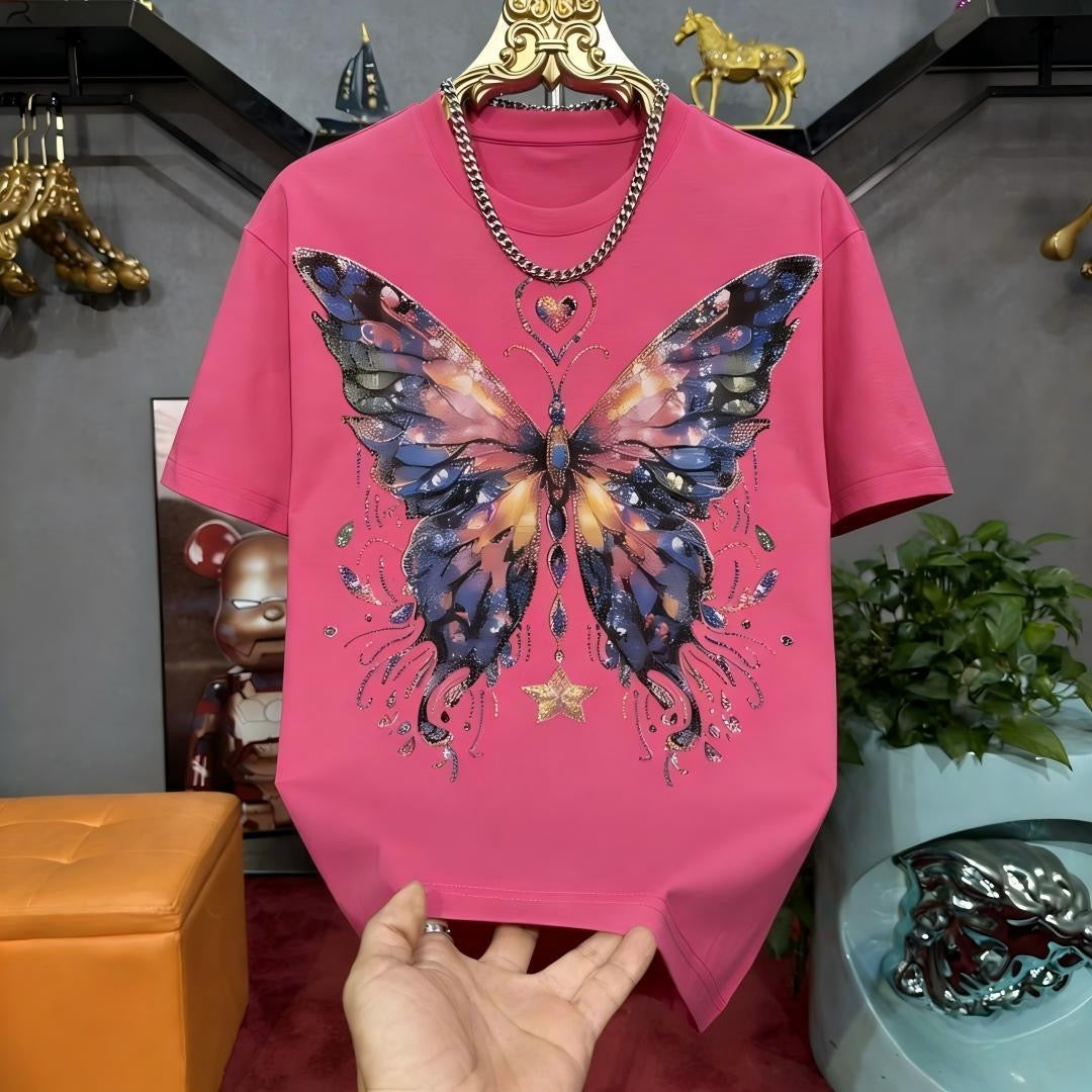 Men's butterfly rhinestone short-sleeved shirt