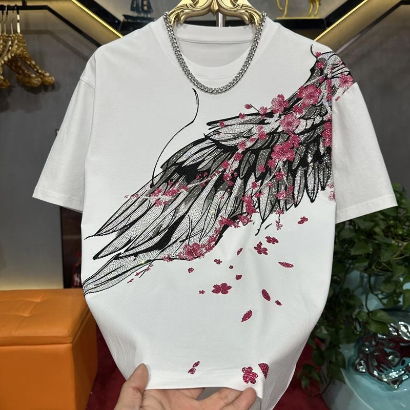 Men's Wings Cherry Blossom Rhinestone T-shirt