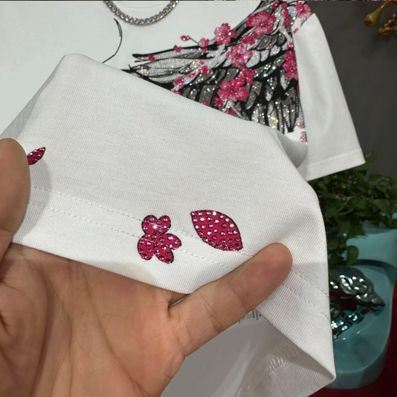 Men's Wings Cherry Blossom Rhinestone T-shirt