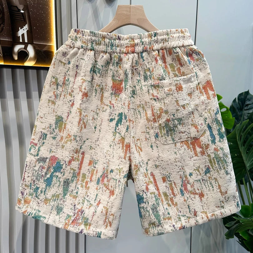 Colorful distressed jacquard shorts