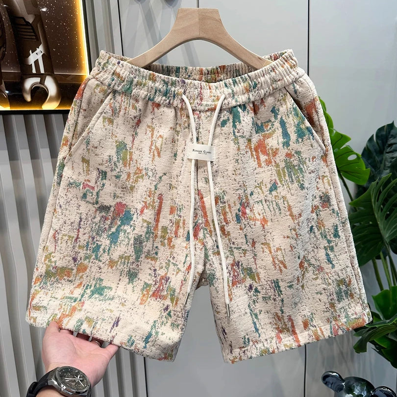 Colorful distressed jacquard shorts