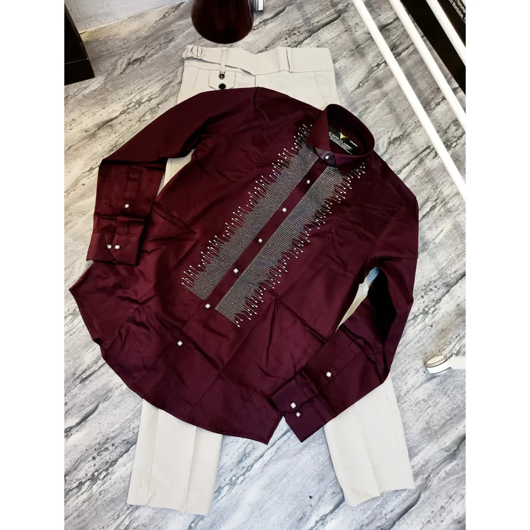 Men's Quality Shirt With Sparkling Rhinestones