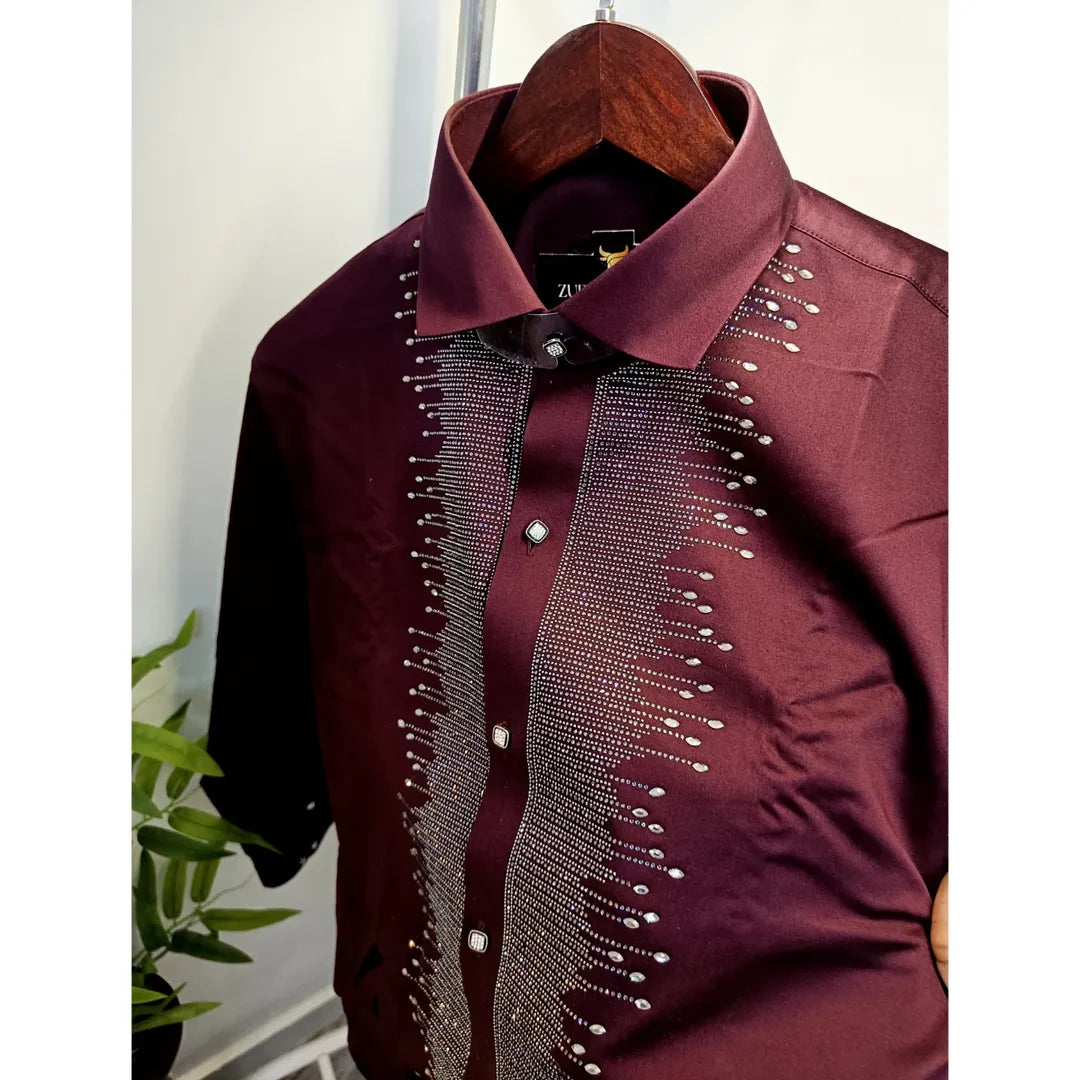 Men's Quality Shirt With Sparkling Rhinestones