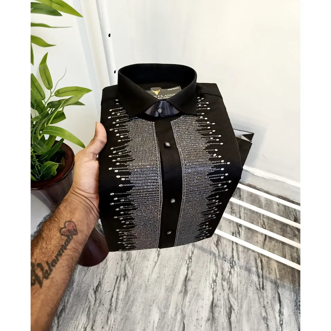 Men's Quality Shirt With Sparkling Rhinestones