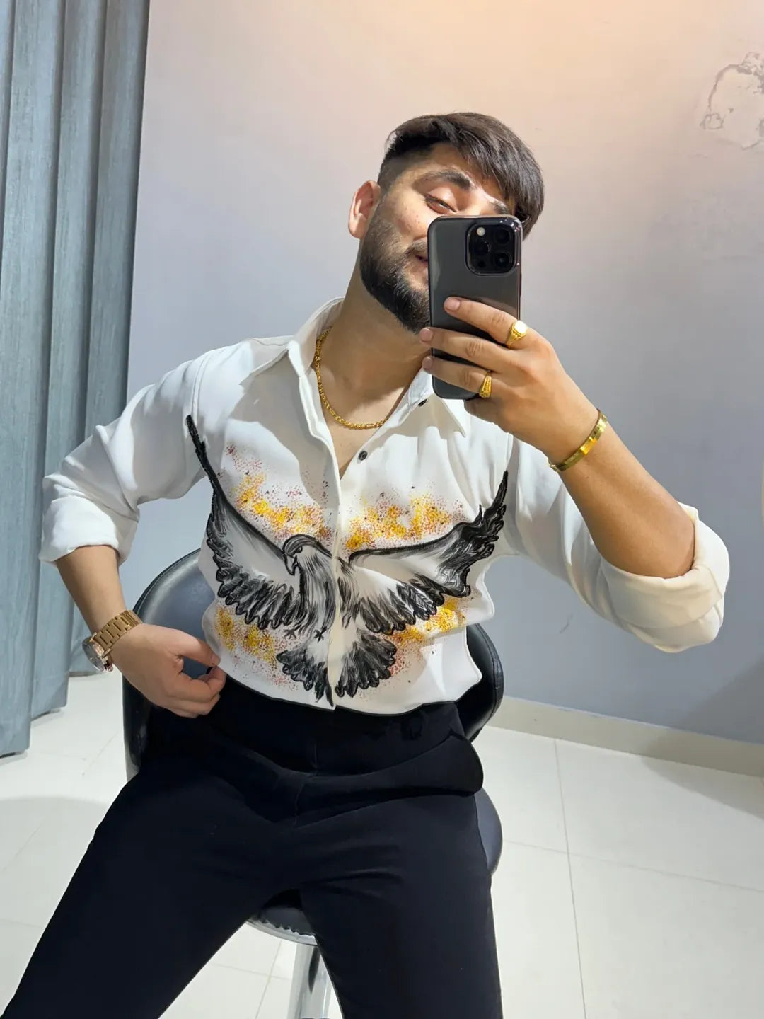 Hand-printed designer men's shirt