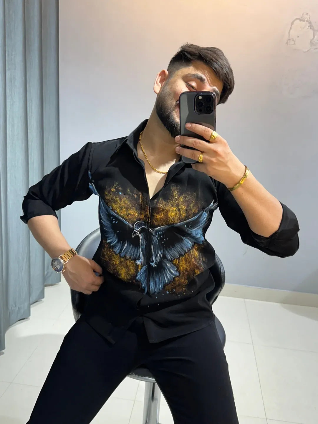 Hand-printed designer men's shirt