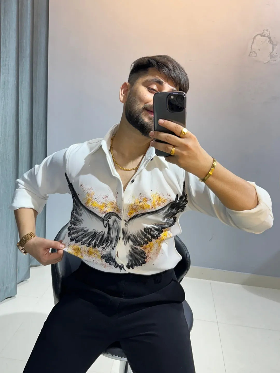 Hand-printed designer men's shirt