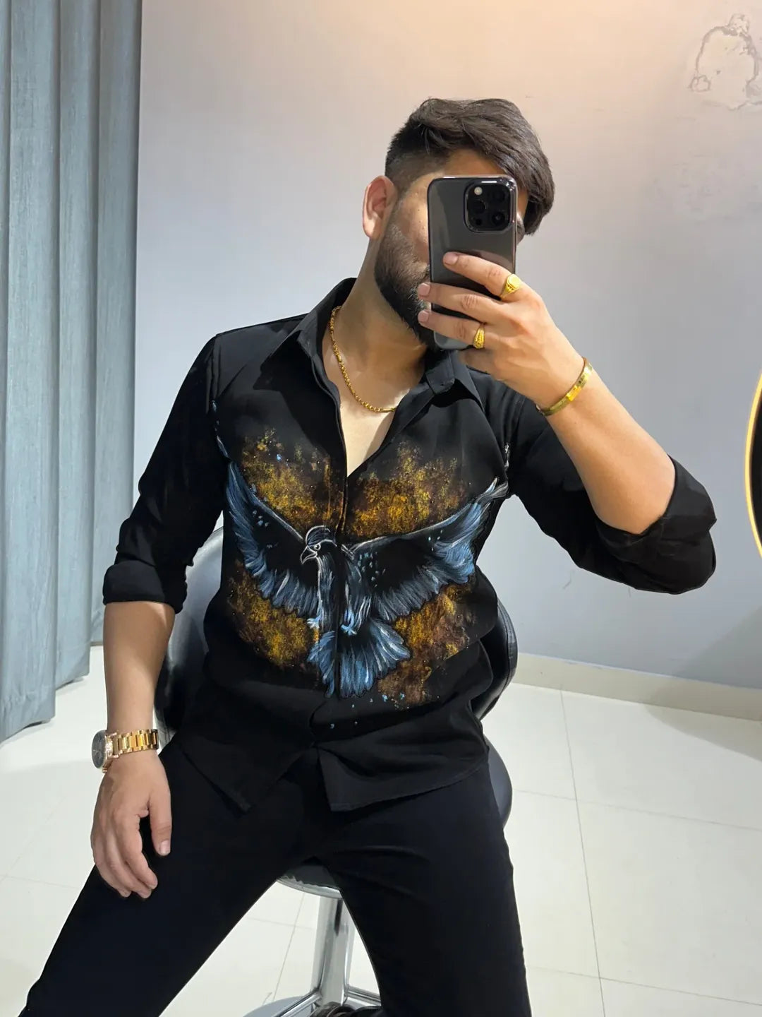 Hand-printed designer men's shirt