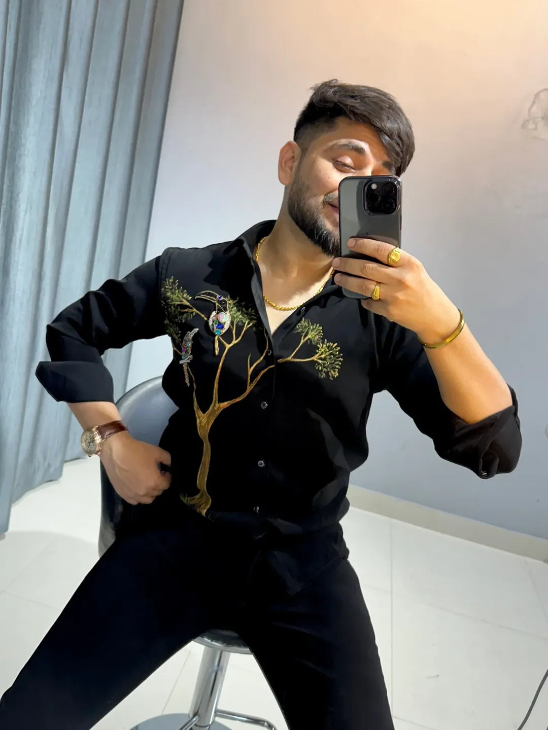 Men's Rhinestone Causal Shirt