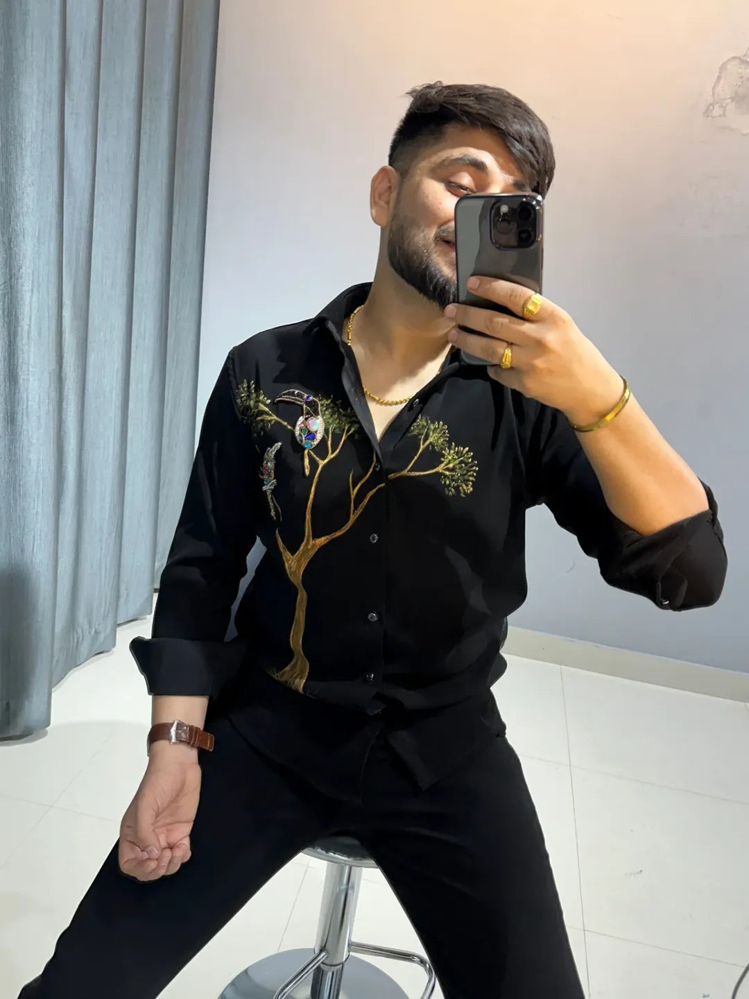 Men's Rhinestone Causal Shirt