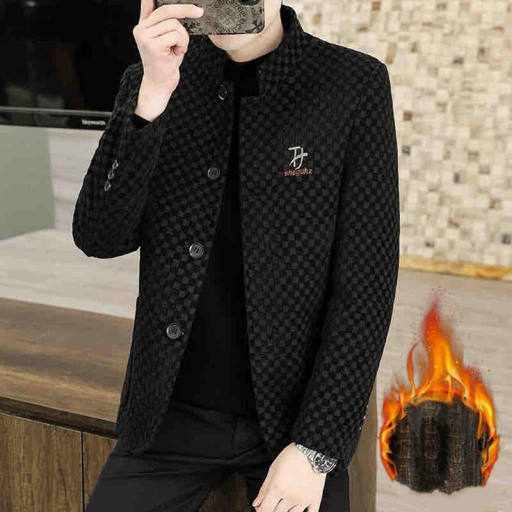 Plaid Thickened Fleece-lined Men's Jacket