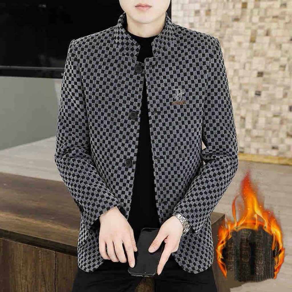 Plaid Thickened Fleece-lined Men's Jacket