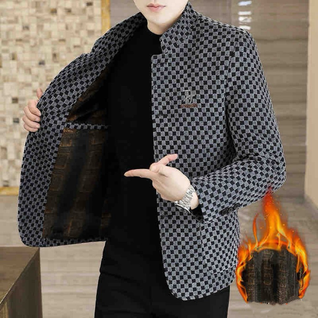 Plaid Thickened Fleece-lined Men's Jacket