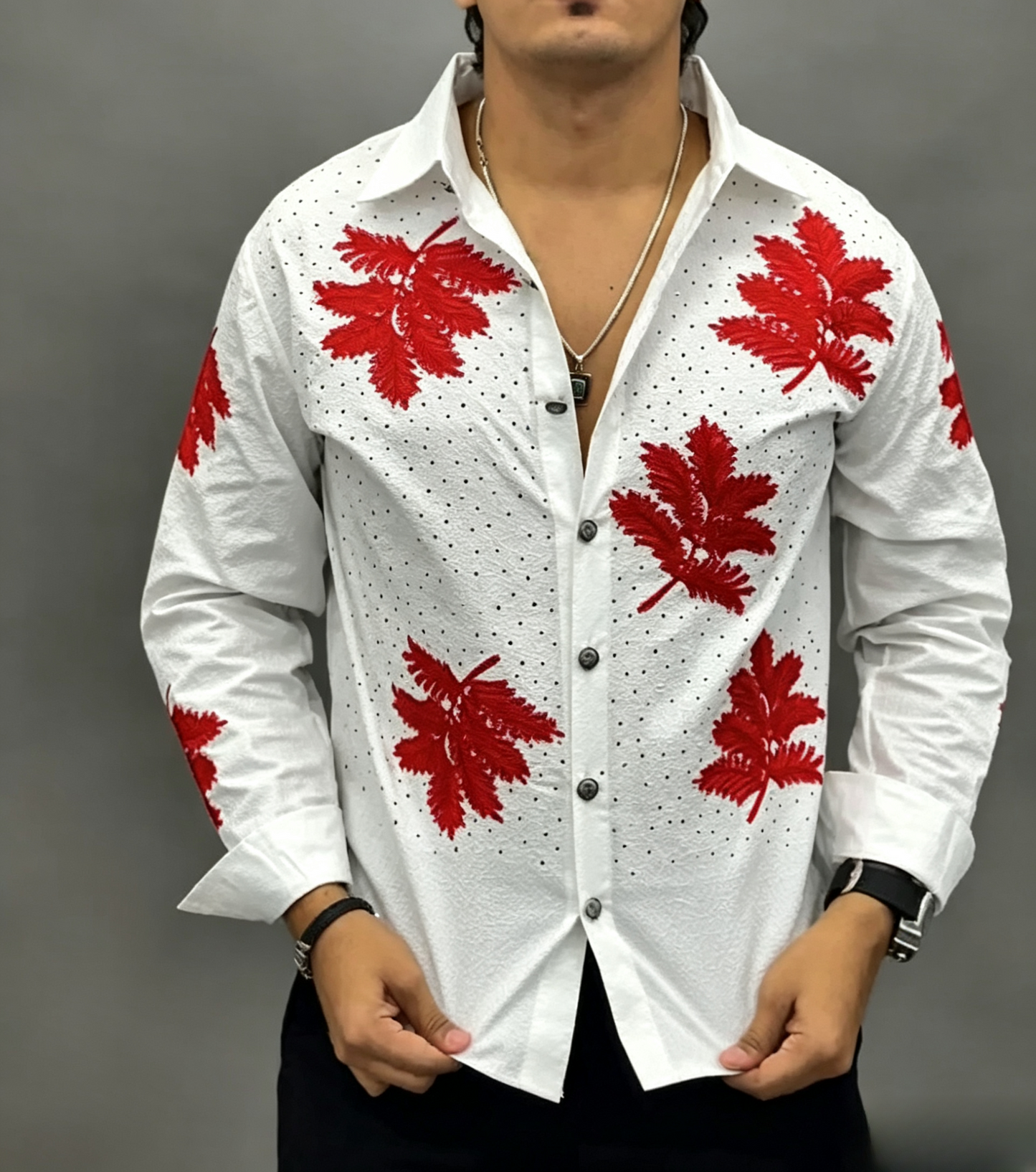 Men's rhinestone leaf shirt